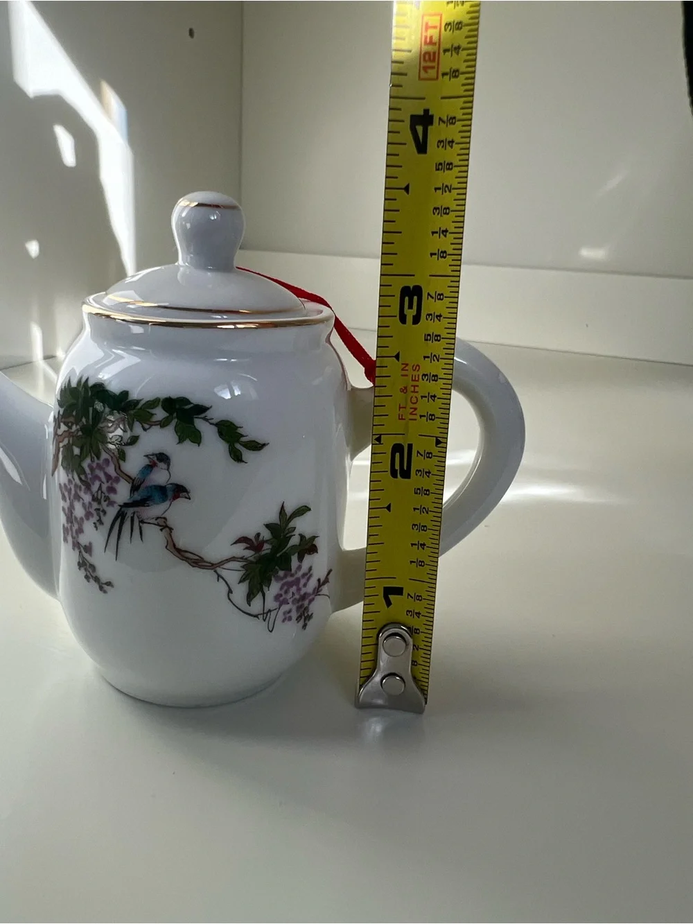 White Porcelain Teapot with Bird & Floral Motif